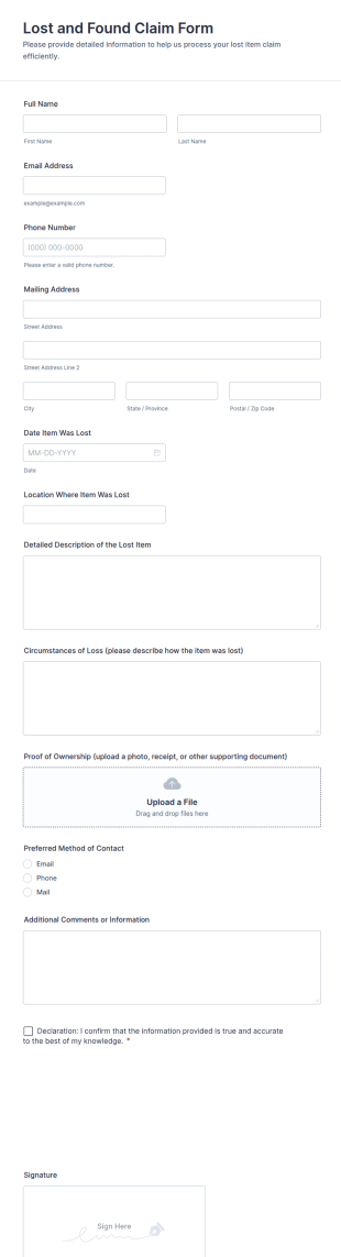 Lost And Found Claim Form Template