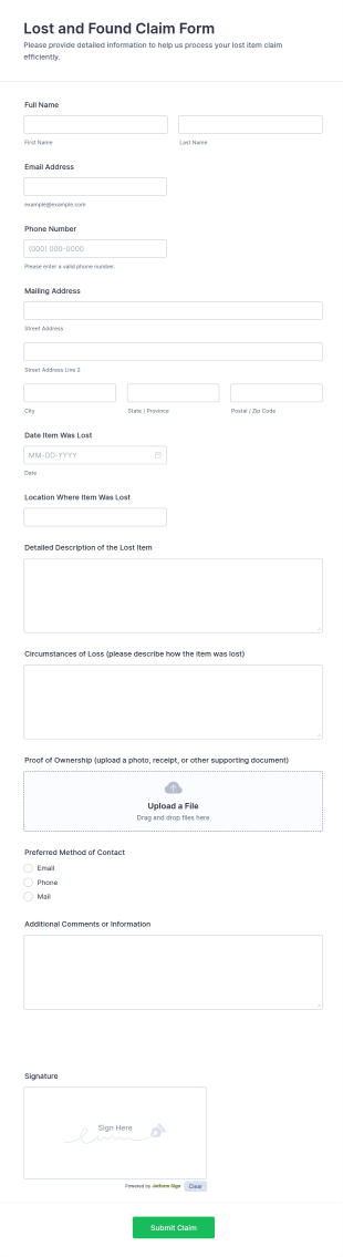 Lost And Found Claim Form Template