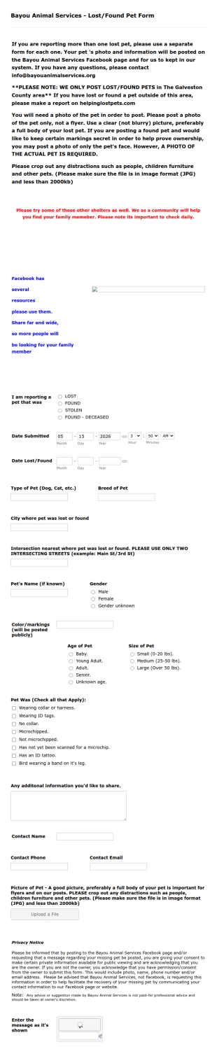 Lost And Found Pet Form Template