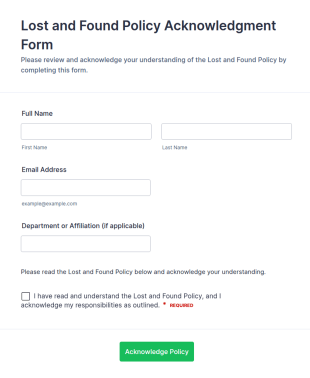 Lost And Found Policy Acknowledgment Form Template