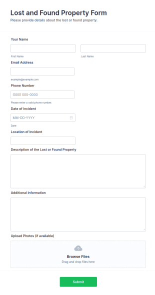 Lost And Found Property Form Template