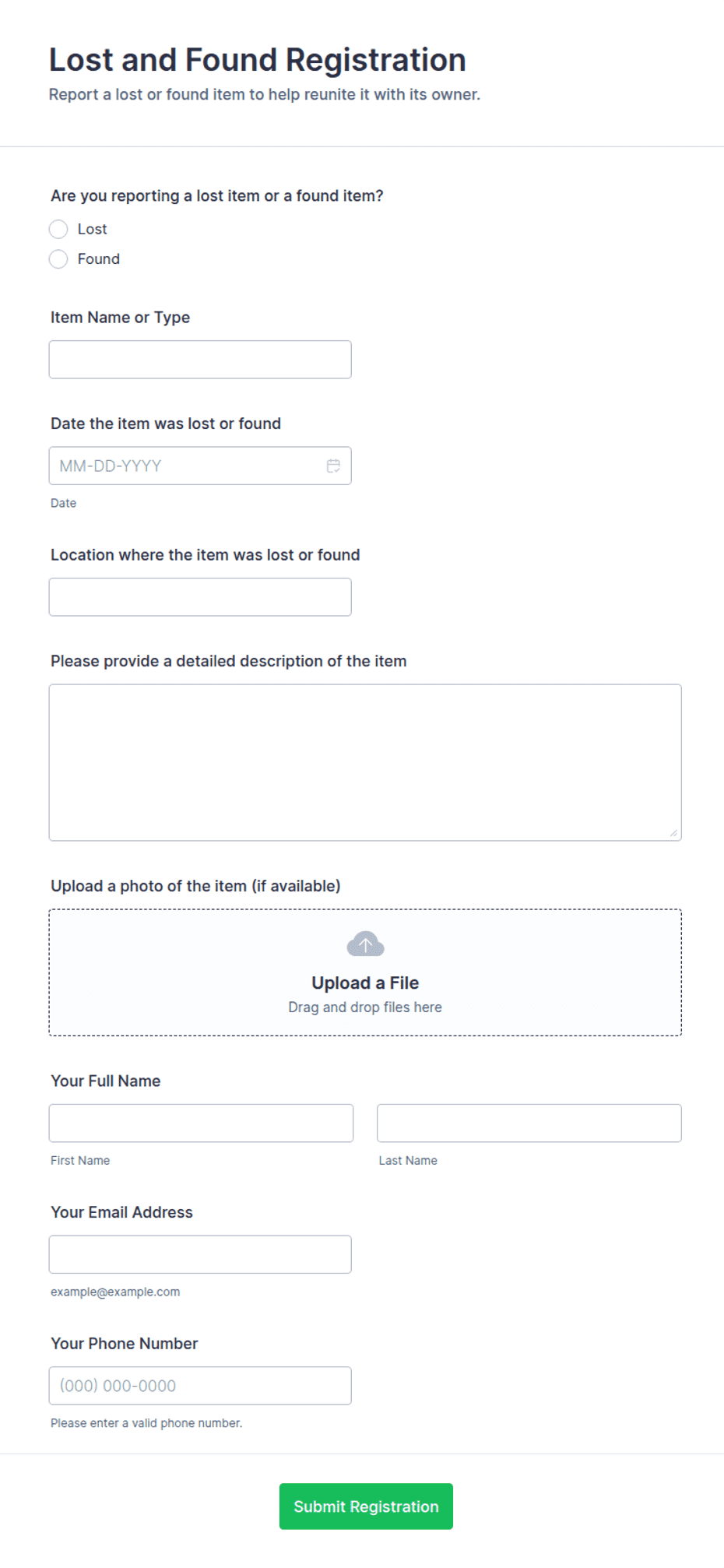 Lost and Found Registration Form Template | Jotform