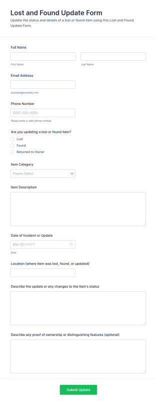 Lost And Found Update Form Template