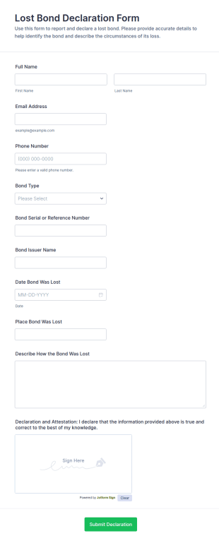 Lost Bond Declaration Form Template
