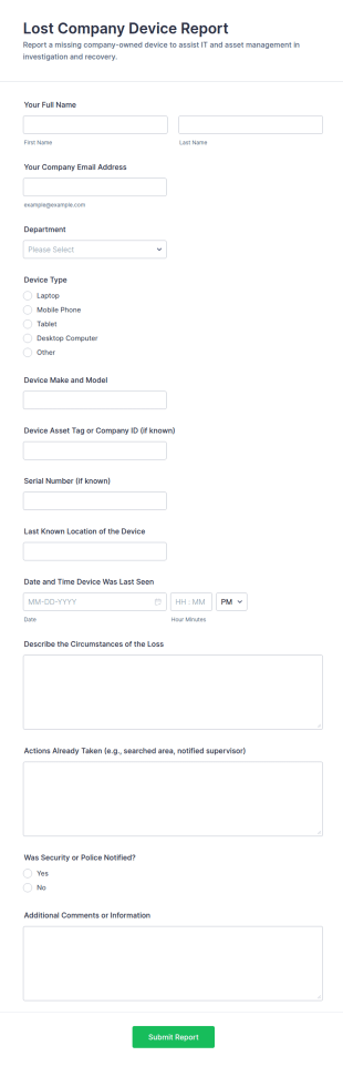 Lost Company Device Report Form Template