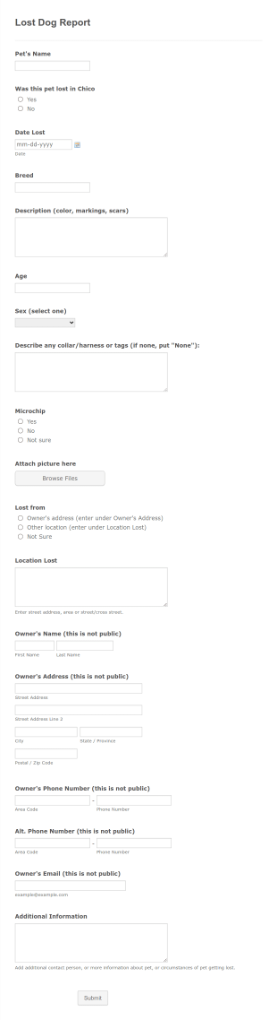 Lost Dog Report Form Template