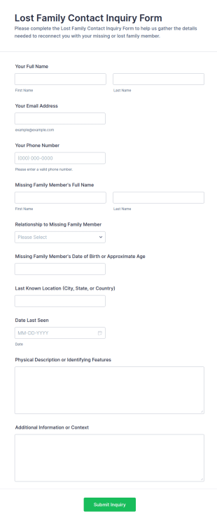 Lost Family Contact Inquiry Form Template