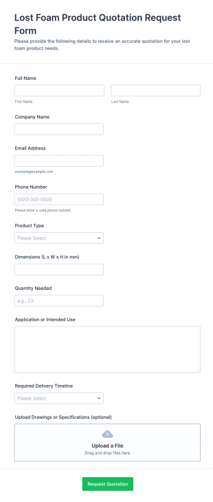 Lost Foam Product Quotation Request Form Template