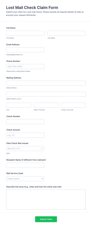 Lost Mail Check Claim Form Template