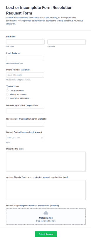 Lost Or Incomplete Form Resolution Request Form