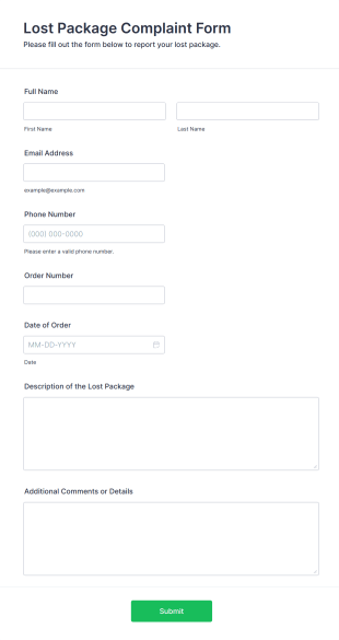 Lost Package Complaint Form Template