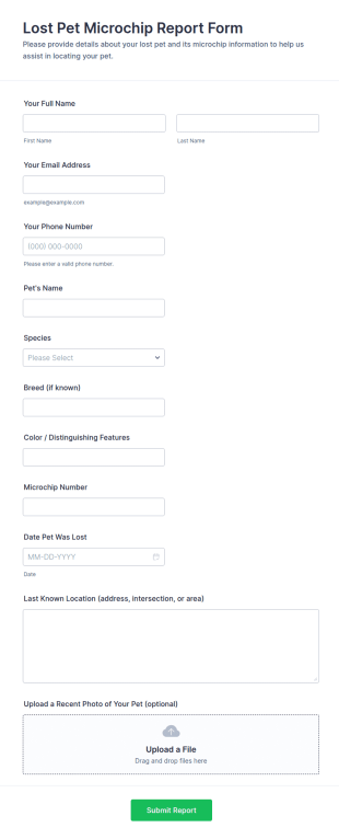 Lost Pet Microchip Report Form Template