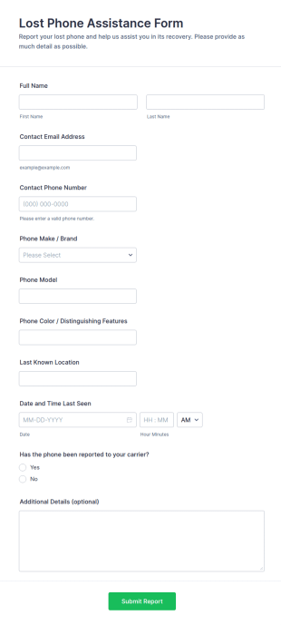 Lost Phone Assistance Form Template
