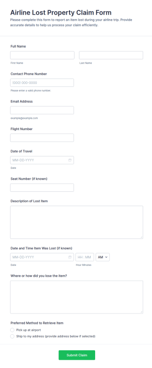 Lost Property Claim Form Template