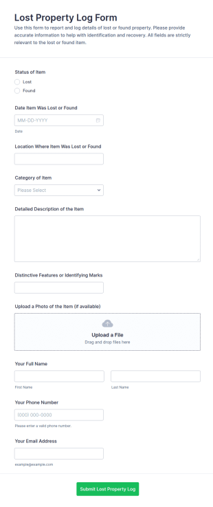 Lost Property Log Form Template