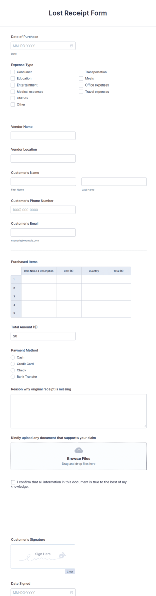 Lost Receipt Form Template