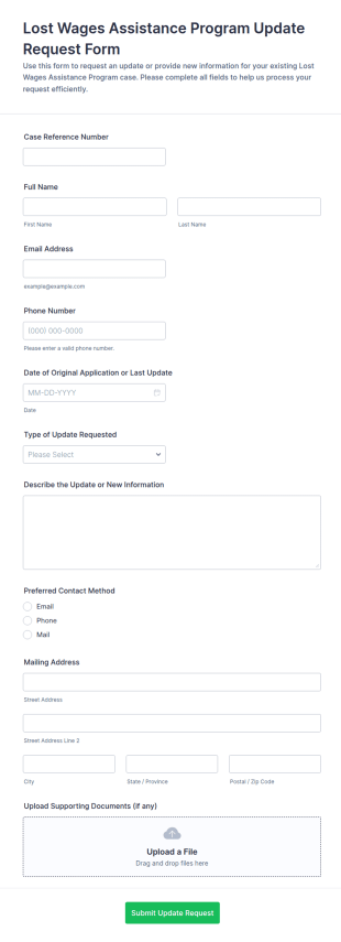 Lost Wages Assistance Program Update Request Form Template