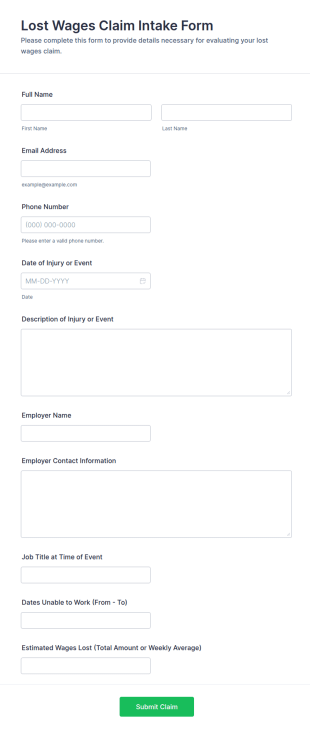 Lost Wages Claim Intake Form Template