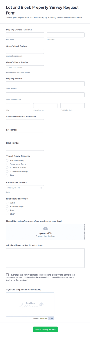 Lot And Block Property Survey Request Form Template