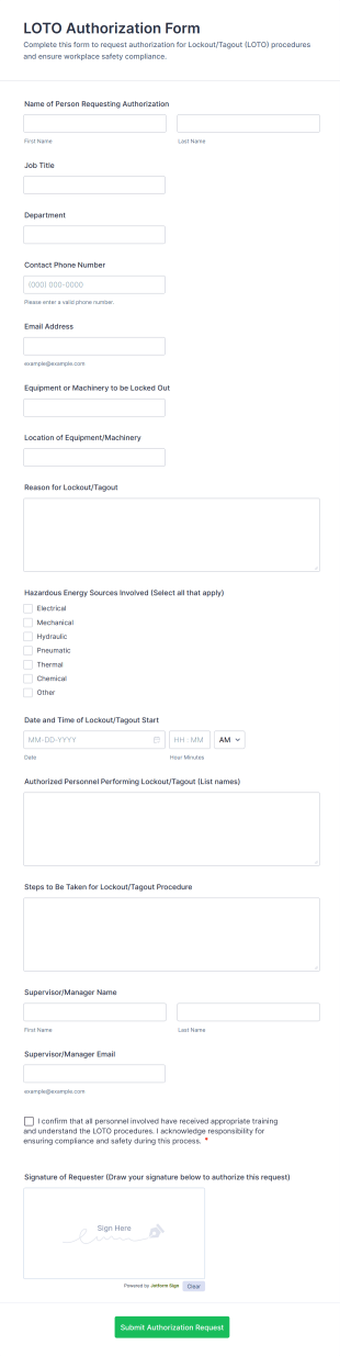 LOTO Authorization Form Template
