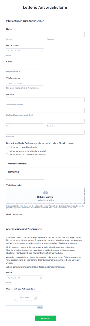 Lotterie Anspruchsform