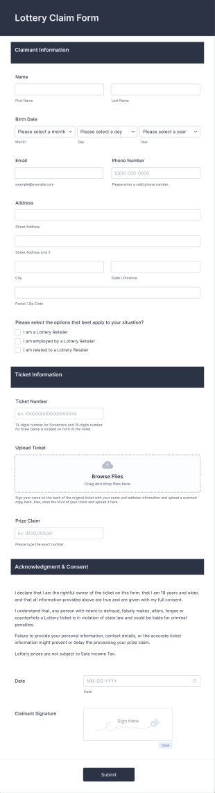 Lottery Claim Form Template
