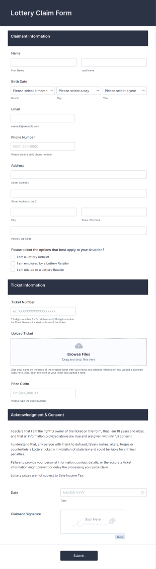 Lottery Claim Form Template