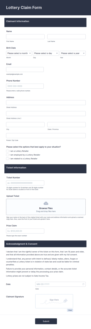 Lottery Claim Form Template