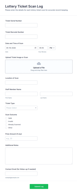 Lottery Ticket Scan Log Form Template