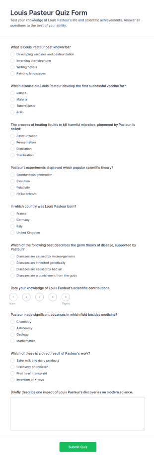 Louis Pasteur Quiz Form Template