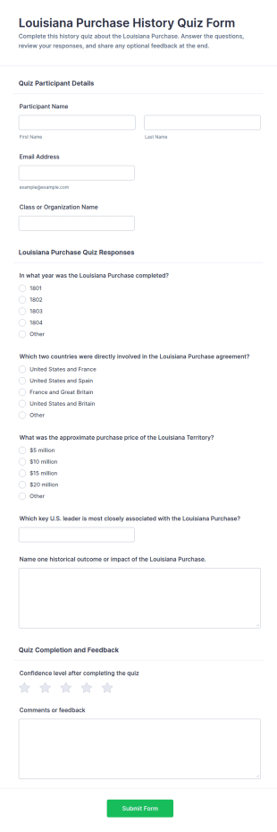 Louisiana Purchase History Quiz Form Template