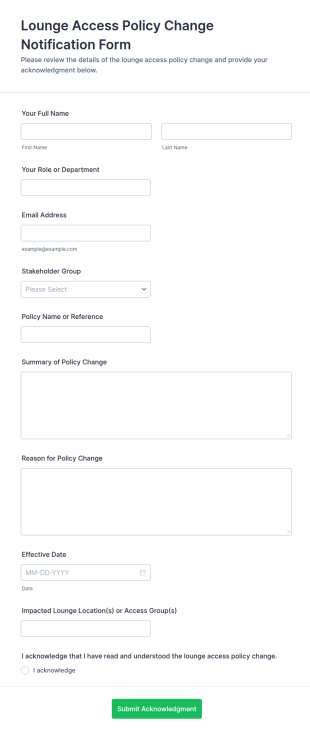 Lounge Access Policy Change Notification Form Template