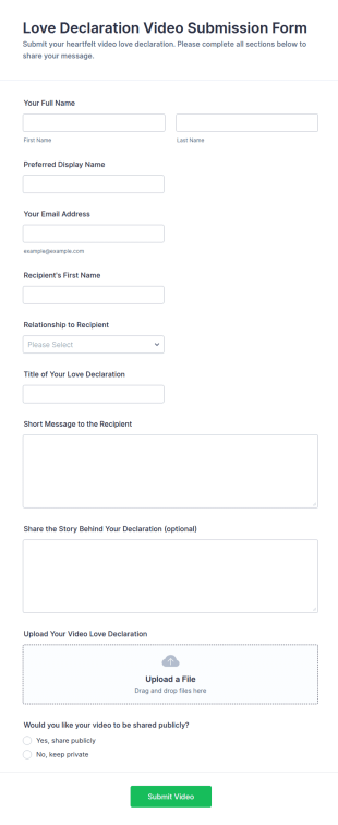 Love Declaration Video Submission Form Template