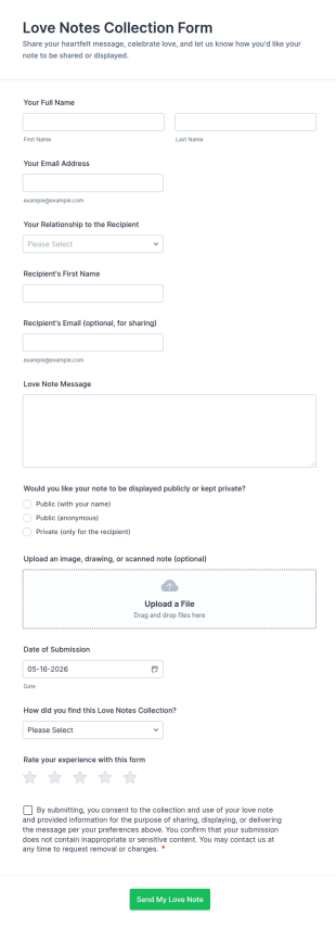 Love Notes Collection Form Template