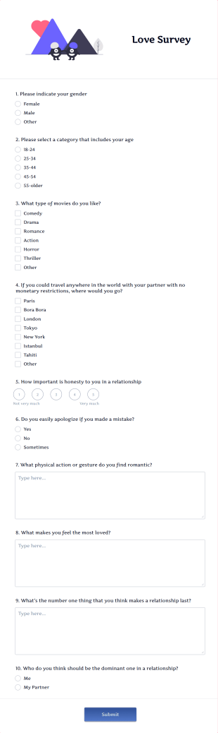 Love Survey Form Template
