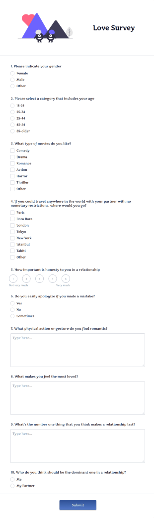 Love Survey Form Template