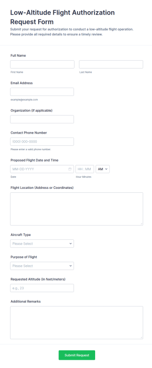 Low Altitude Flight Authorization Request Form Template