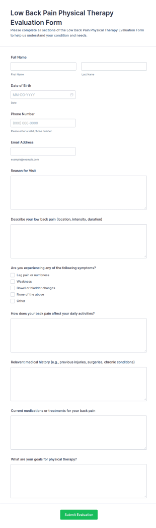 Low Back Pain Physical Therapy Evaluation Form Template