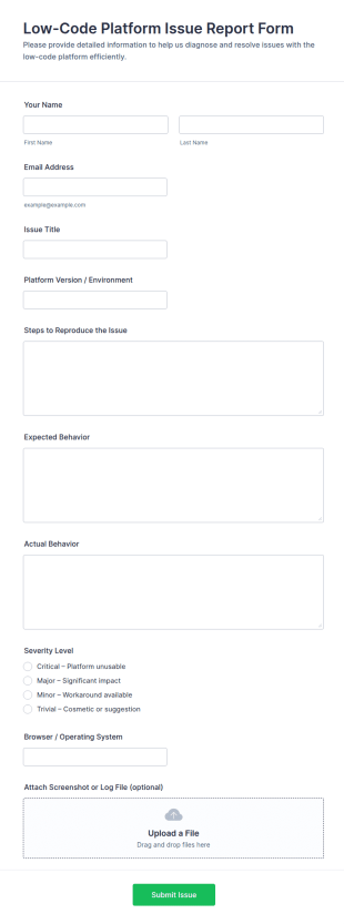Low Code Platform Issue Report Form Template