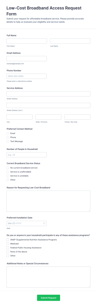 Low Cost Broadband Access Request Form Template