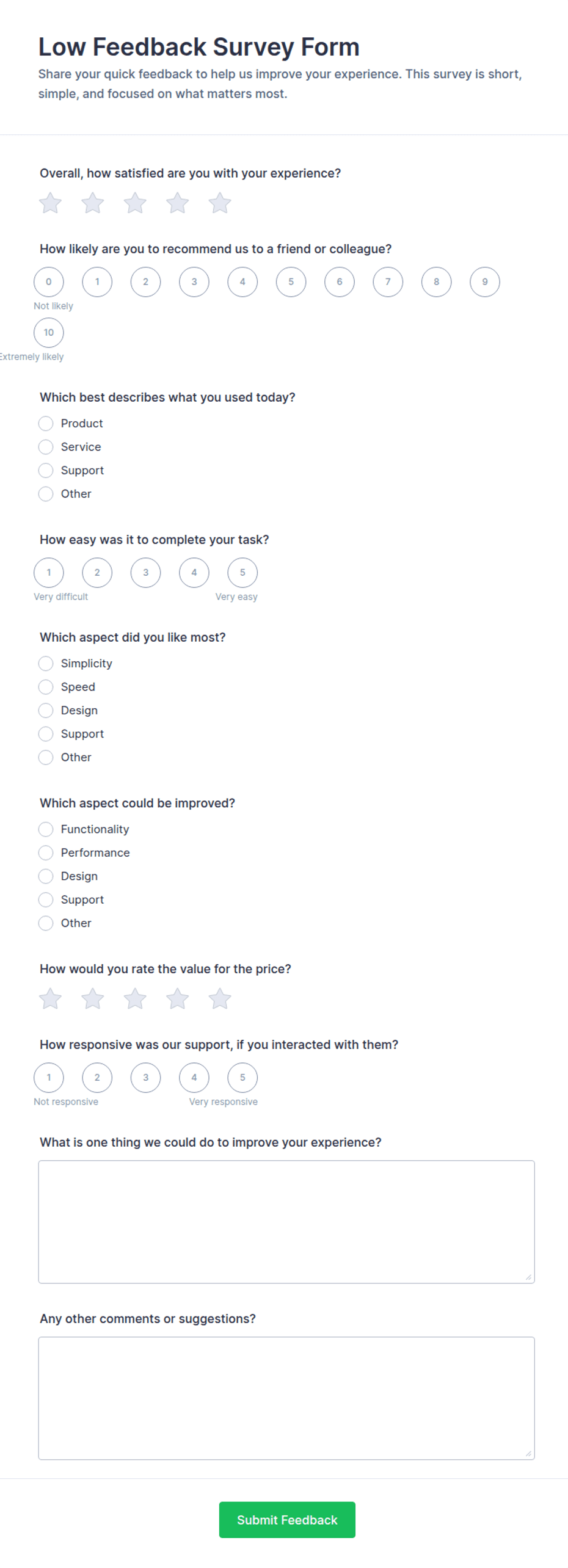 Low Feedback Survey Form Template | Jotform