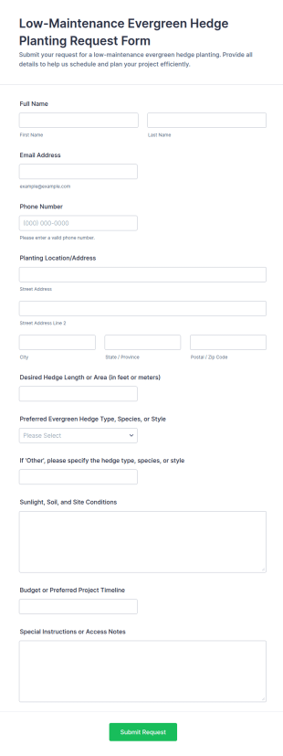 Low Maintenance Evergreen Hedge Planting Request Form Template