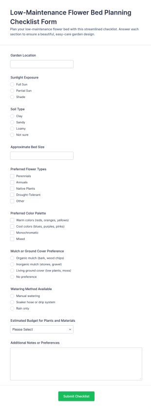 Low Maintenance Flower Bed Planning Checklist Form Template