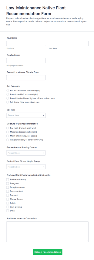 Low Maintenance Native Plant Recommendation Form Template