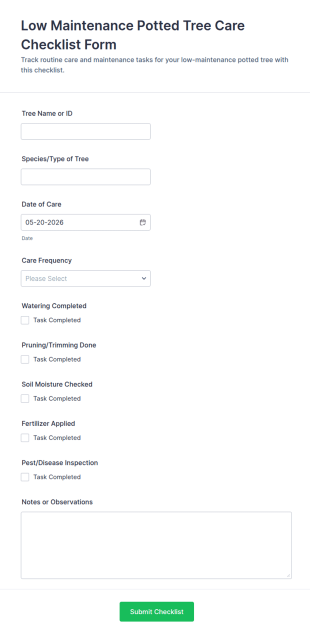Low Maintenance Potted Tree Care Checklist Form Template