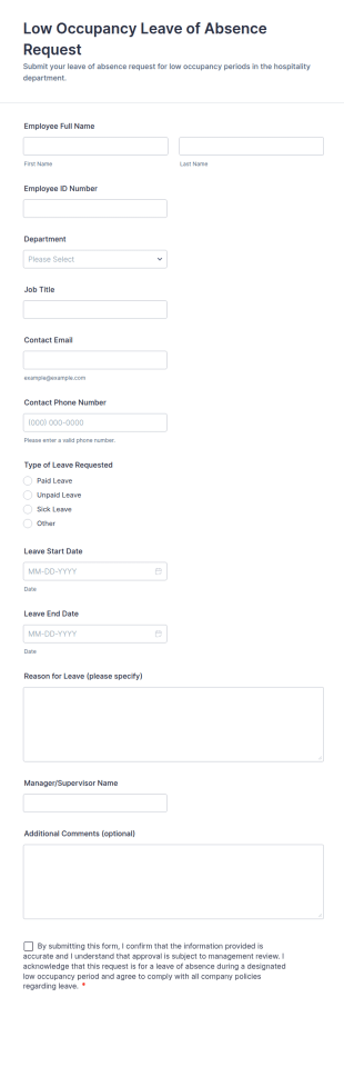 Low Occupancy Leave Of Absence Request Form Template
