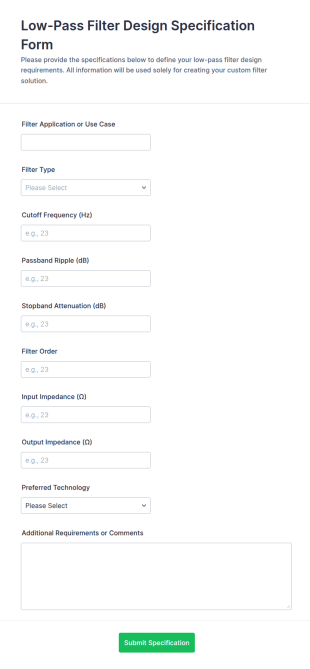 Low Pass Filter Design Specification Form Template