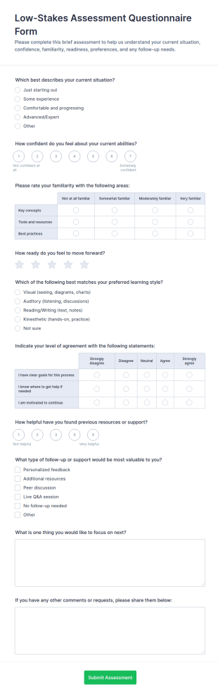 Low Stakes Assessment Questionnaire Form Template