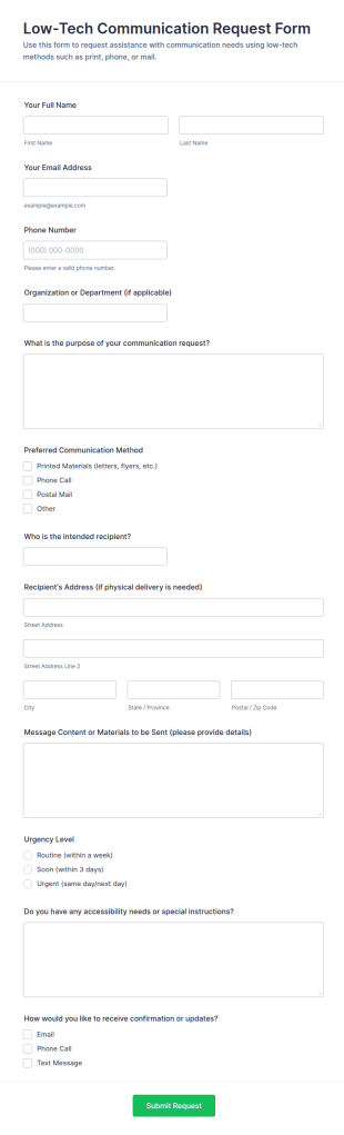 Low Tech Communication Request Form Template