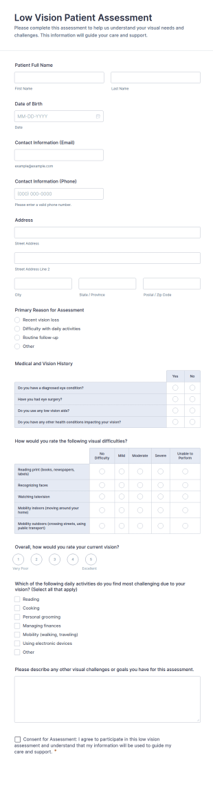 Low Vision Patient Assessment Form Template
